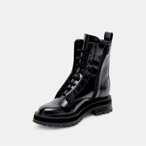 Dolce Vita Rainer combat boot on midnight crinkle patent